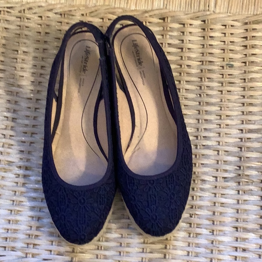 Life Stride Navy Lace Slingback Espadrilles